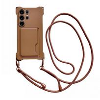 Dirželis su dėklu Samsung Galaxy A55 A35 A15 A54 A16 A14 S24 Ultra, šarvuotas piniginės dėklas su kortelės laikikliu, crossbody kaklo dirželis Galaxy A34 5G&Case & Strap brown