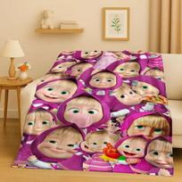 26 Stiliaus Animacinis M-Maša ir B-Lokys Kalėdinė Dovana Flanelinis Antklodė, Itin Minkštas Pliušinis Užtiesalas Namų Miegamojo Lovos Sofos Dangalas Vaikams 75x90cm beige