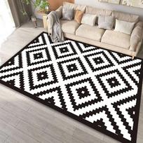 Juodai Baltas Geometrinio Rašto Plotinis Kilimas Meninis Dryžuotas Kvadratuotas Raštas Kilimas Minkštus Grindų Kilimėlis Svetainei Miegamajam 40x60CM white