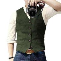 European & American Men's Retro Herringbone Wool Vest - British Style Single-Breasted Casual Waistcoat Large black