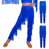 Merginų Lotynų Šokių Kutas Kelnės Elastingas Juosmuo Sluoksniuotos Kutų Kelnės Samba Rumba Cha Cha Salsa Sceninėms Performacijoms 13-14 Years karališkos mėlynos spalvos