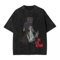 Horror Game The Evil Within Graphic Print TShirt Men Women Summer New Tee Retro Washed Cotton Streetwear Fashion Oversized Top L black