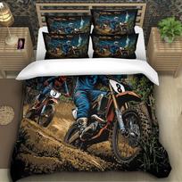 Dirt Bike 3D Printing Duvet Covers, Motorcycle Soft Microfibre Bedding Set And Pillowcase Hidden Zipper For Kids Teens Single 90x200cm-2pcs