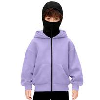 Boys Winter Hoodie Sweatshirt With Face Zip Up Windproof Warm Sports Jacket With Pockets Casual Hooded Coats 170 gray