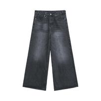 2026 Retro Hong Kong Style Unisex Wide-Leg Distressed Jeans XXXL pilka