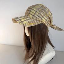 2-in-1 Plaid Pattern Baseball Cap with Attached Bandana Bow  Adjustable Tie Back Sun Hat, Y2K Aesthetic Streetwear Headwear juoda