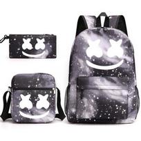 Amerikiečių Dj Marshmello Marshmallow Mokyklinė kuprinė Pieštukinė Trys dalys Didelės talpos Studentų Kuprinė three-piece set gray
