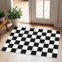 Juoda Balta Kvadrinė Langeliu Durų Kilimėlis Klasikinis Paprastas Tinklelis Geometrinis Spaudinys Neslystantis Grindų Kilimėlis Įėjimui Virtuvei 40x60cm black