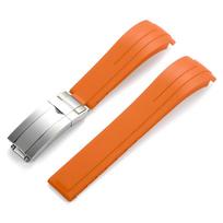 20mm 21mm 22mm Curved End Rubber Strap for Rolex for DAYTONA for SUBMARINER Waterproof Bracelet Silicone Folding Clasp Wristband 21mm oranžinė