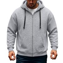 Men's Casual Zip-Up Hoodie Loose Fit Long Sleeve Sweatshirt for Fall Winter XL gray