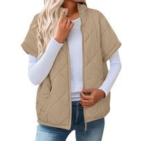 Women's Fashion Light Jacket Stand Collar Multicolor Zipper Button Coat S chaki