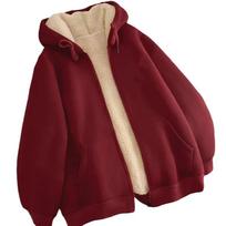 Sustorinta avies vilnos su gobtuvu kardigano tipo megztinis, vienspalvis, oversized, vyrams, moterims, žieminis, šiltas, laisvalaikio viršutinis drabužis 3XL vyno raudonos spalvos