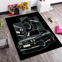 Juodas vintažinis tiuninguojamo automobilio komiksų rašto kilimas neslystantis stačiakampis grindų kilimėlis retro automobilio dekoras žaidimų miegamojo svetainės 60x90cm( 23x35in )