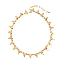 Ethnic Style Rivet Spike Necklace Golden Geometric Jewelry Set Shark Teeth Pendant  Bracelet  Women Necklace(Gold) beige