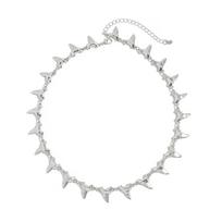 Ethnic Style Rivet Spike Necklace Golden Geometric Jewelry Set Shark Teeth Pendant  Bracelet  Women Necklace(Silver) gray