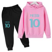 Futbolo Žvaigždė Messi Vaikų Hoodies Rinkinys Gatvės Mada Berniukams ir Mergaitėms Rudens Sportinis Megztinis + Sportinės Kelnės 2 Dalių Rinkinys Lauko 160 pink