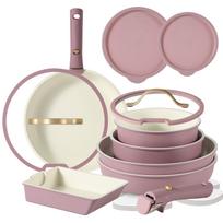 CAROTE keptuvė 16 cm, indukcinei ir dujinei viryklei, marmurinė, nuimama, violetinis rinkinys, dalys ir suderinama, dengta, rankenos, gray