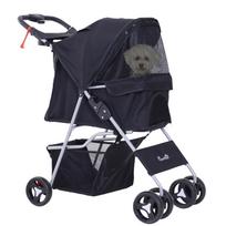 Dog buggy stroller 75L x 46W x 94H cm foldable waterproof 600D Oxford fabric 4 wheels black 77 x 45 x 99.5 cm