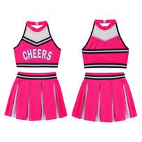 Girls Cheer Leader, mokyklinio kostiumo uniforma, vaikiška palinksminusi viršūnė su languotu sijonu, Helovino apranga 12-14 Years karšta rožinė spalva