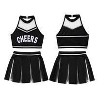Girls Cheer Leader, mokyklinio kostiumo uniforma, vaikiška palinksminusi viršūnė su languotu sijonu, Helovino apranga 14-16 Years juoda