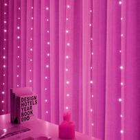 LED lempučių stygos kalėdinės dekoracijos nuotolinio valdymo pultas USB vestuvių girlianda užuolaidos 3M lempos atostogos miegamojo lemputei lauko fėja 3M X 2M 205LED rožinė
