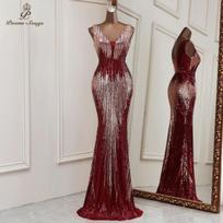 Seksualios gilios V kaklo stiliaus undinėlės vakarinės suknelės Vestidos Formales Vestidos De Fiesta Robe De Soiree De Mariage XXL vyno raudonos spalvos