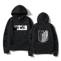 Moterų ilgomis rankovėmis Japonija Anime Attack on Titan Hoodies Megztiniai Harajuku Hoodie Megztiniai Gatvės drabužiai su gobtuvu Viršutiniai drabužiai M black