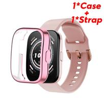 Silikono dirželis + TPU dėklas, skirtas Amazfit Bip 5 Band Smart Watch Silikoninės apyrankės keitimo priedai 22 mm diržo apyrankė, skirta Amazfit Bip5 Amazfit Gts4mini rožinė