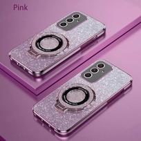 Prabangus dengiamas magnetinis laikiklis telefono dėklas, skirtas Samsung Galaxy A54 A32 A24 A14 A13 A23 A33 A53 A73 A32 A52S A52 A72 silikoninis dangtelis A03 rožinė/sidabras