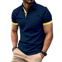Vyriški polo marškinėliai trumpomis rankovėmis, laisvalaikio Slim Fit spalvos blokuojantys marškinėliai Anglijos stiliaus gatvės apranga Polo vyriški marškinėliai. 5XL geltona/tamsiai mėlyna