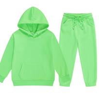 Žiemos vaikų sportinis kostiumas su gobtuvu berniukams mergaičių drabužių kostiumas, tvirtas pliušinis megztinis ir kelnės 140 obuolių žalios spalvos