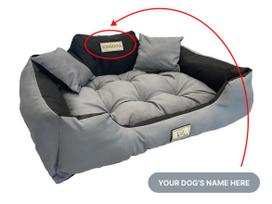 KINGDOG šunų lova su ŠUNS VARDU, atspari vandeniui, patvari, SML XL XXL 3XL S - 55/45 cm mūšio laivas pilka spalva