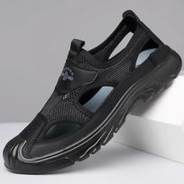 Sandalai Kvėpuojantys Vyriški Batai Tinklelio Lauko Vyriški Tuščiaviduriai Sandalai Neslystantys Paplūdimio Sandalai Plokščiapadžiai Avalynė Zapatillas Hombre 43 juoda