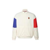 Nike Court Heritage Fleece Užtraukiama striukė su stovinčia apykakle ir ilgomis rankovėmis Vyriškos striukės Šviesiai dramblio kaulo spalva Vidurnakčio mėlyna Šviesiai tamsiai raudona FZ6926-110 L white