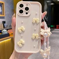 3D kaspinas su perlais silikoninis telefono dėklas Motorola Moto G85 G55 G45 G35 5G G84 G64 G54 G34 5G G24 Power G14 G04 G04S 4G G Pure Moto G24 Power&White Chain balta