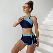 Moterų maudymosi kostiumas Sportiniai šortai Aukštas juosmuo Juodas Seksualus Bikini Rinkinys EMA L tamsiai mėlyna spalva
