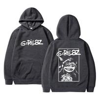 Rock grupės Gorillaz grafinis džemperis su gobtuvu Vyrams Moterims Hip Hop Gotikinis Punk Oversized Gatvės stiliaus vyriškas Mados vintage laisvalaikio džemperiai su gobtuvu S tamsiai pilka spalva