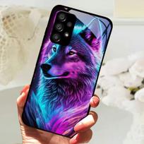 Glass Case For Samsung A13 A23 4G 5G Cartoon Tempered Glass Phone Cover For Galaxy A33 A53 A73 5G Hard PC Glass Protector Cases For Samsung A73 5G purple