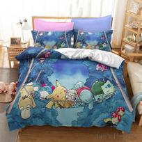 Anime Bandai 3D namams Pokemon Pikachu patalynės komplektas Kūdikių antklodžių užvalkalų komplektai Lovos skalbiniai Twin Single King Vaikams Suaugusiems Dovana EU Single(135*200cm)3pcs gray