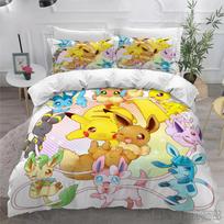 Anime Bandai 3D namams Pokemon Pikachu patalynės komplektas Kūdikių antklodžių užvalkalų komplektai Lovos skalbiniai Twin Single King Vaikams Suaugusiems Dovana EU Single(135*200cm)3pcs