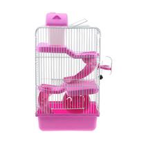 3 Sluoksnių Prabangi Hamsterio Narvas 21X27X45cm Rožinis Patvarus Plastikinis Vila Kelių Aukštų Čiuožykla Tylus Ratukas Neperšlampamas Vandens Dozatorius Mobilus Augintinis rožinė