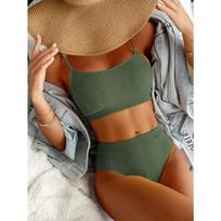 Moteriškas maudymosi kostiumėlis, bikini rinkinys iš 2 dalių su sraigtiniu raštu, sportinis paplūdimio kostiumėlis, moteriška sportinė liemenėlė su trikampiais šortais S žalia