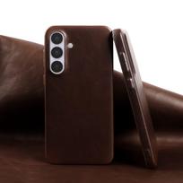 Retro dėklas Samsung Galaxy S26 Ultra, S25, S24, S23, S22, S21. Natūralios odos dėklai Galaxy S26. Vintažinis telefono galinis dangtelis Genuine Leather&Galaxy S25 Edge black