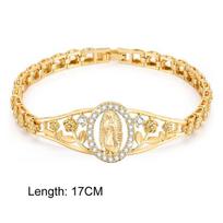 Stainless Steel Virgin Mary St Benedict Cross Bracelet, Bead Chain Bracelet Women Religious Jewelry beige