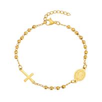 Stainless Steel Virgin Mary St Benedict Cross Bracelet, Bead Chain Bracelet Women Religious Jewelry beige