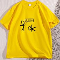 Are You Ok Funny Stick Unisex Cartoon Empathy Tshirt Short Sleeve T Shirt For Unisex Women Breathable Casual Cotton Loose Tops L yellow