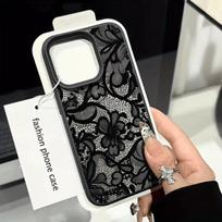 Juodas Nėrinių Ličių Rašto Telefono Dėklas iPhone 17 Pro Max 16 Plus 15 14 13 12 11 XS XR X 1 Air Atsparus Smūgiams Minkštas Silikoninis Dangtelis iPhone 15 Pro Max