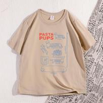 Pasta Pups Marškinėliai Moterims Unisex Juokingi taksų marškinėliai Italijos maisto mėgėjams Trumparankoviai marškinėliai Laisvalaikio apvalia kaklo iškirpte trumparankoviai drabužiai M beige