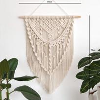 Bohemiškas rankų darbo pintas kutų gobelenas sienų dekoras beige
