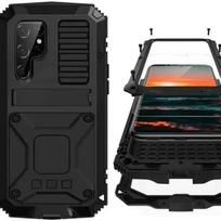 Tvirtas aliuminio metalo šarvuotas telefono dėklas, skirtas Samsung S26 S25 S24 S23 S22 S21 Ultra S20 Plus, atsparus smūgiams dangtelis, ekrano apsauga For Samsung S25 juoda